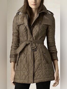 Burberry Finsbridge Quilted Jacket Mink Grey Green SZ MED